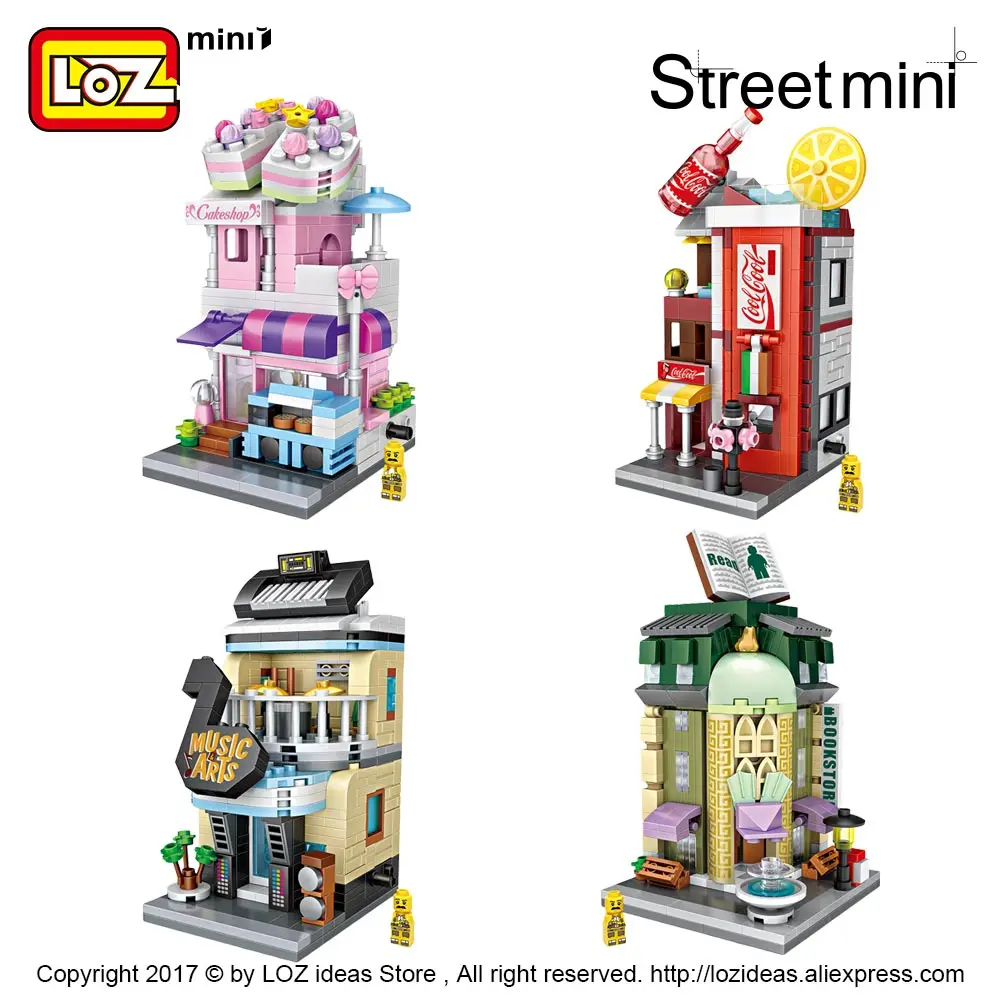 LOZ Mini Bricks Architecture Mini Street Model Cake Store Shop Building Assembly Toy City Square Block Set Kids Gift Bookstore