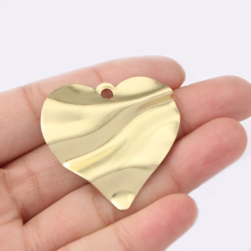 

10Pcs Raw Brass Large Heat-shaped Charms For DIY Jewelry Making Corrugated Heart Pendants For Handmade Earrings Making Wholesale