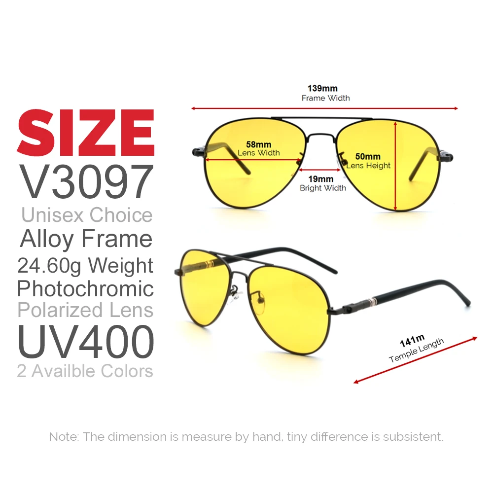 VIVIBEE Men Photochromic Night Vision Polarizing Sun Glasses Pilot Style Aluminum Women Polarized Driving Sunglasses Yellow