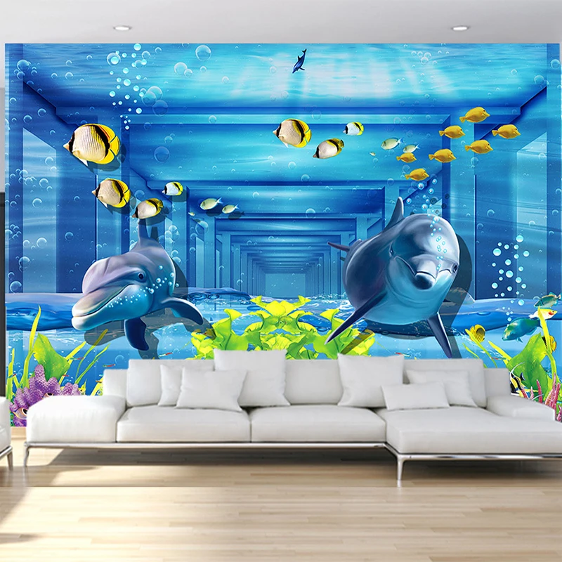 Custom 3D Sea World Dolphin Photo Wallpapers Wall Cloth Wall Paper For 3D Kids Room TV background Home Decor 3d Large Mural