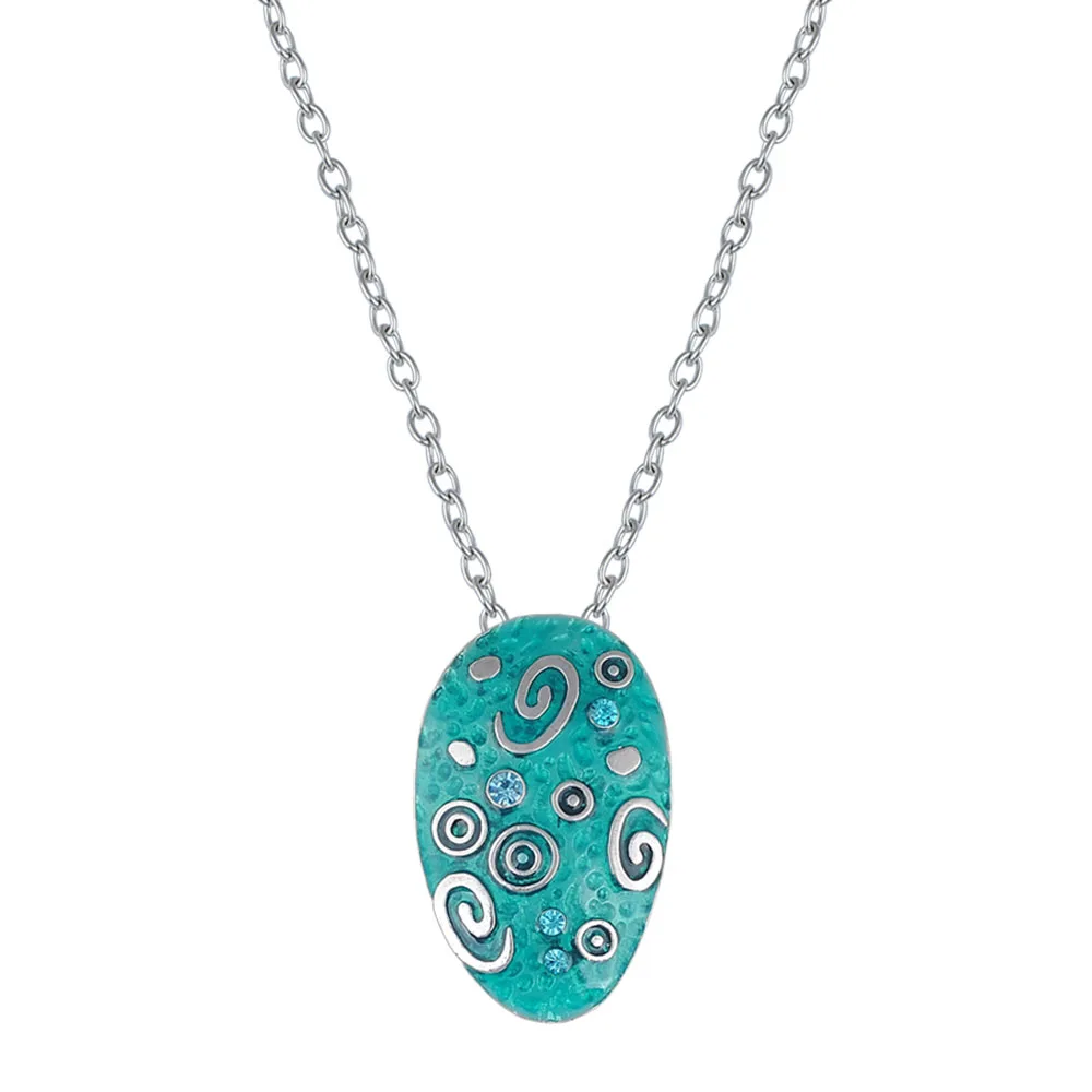 Enamel Retro Style Necklace Zinc Alloy Trendy Pendant Antique Silver Plated