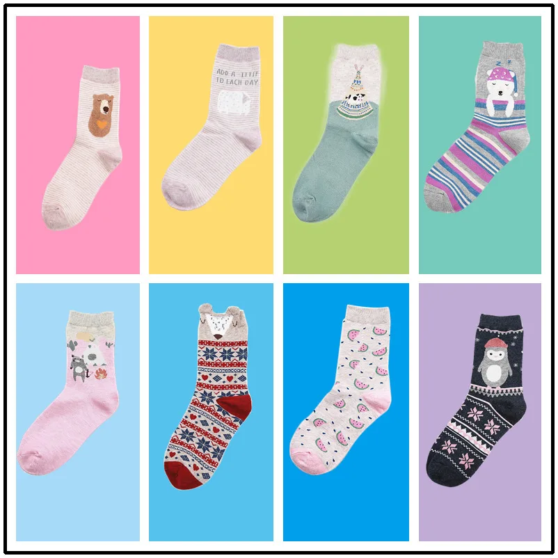 [Peonfly] novo 18 estilo bonito animais adorável dos desenhos animados meias de algodão dot stripe criativo colorido moda meias bonitas meias chão