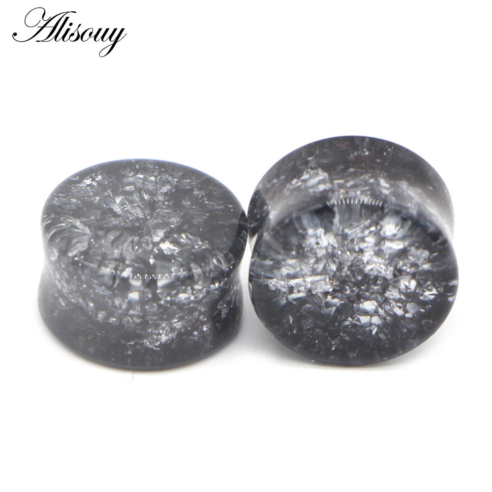 Alisouy 2pcs Crack Ear Expander Body Piercing Jewelry Organic Shattered Glass Ear Saddle Plugs Double Flared Tunnel Gauges