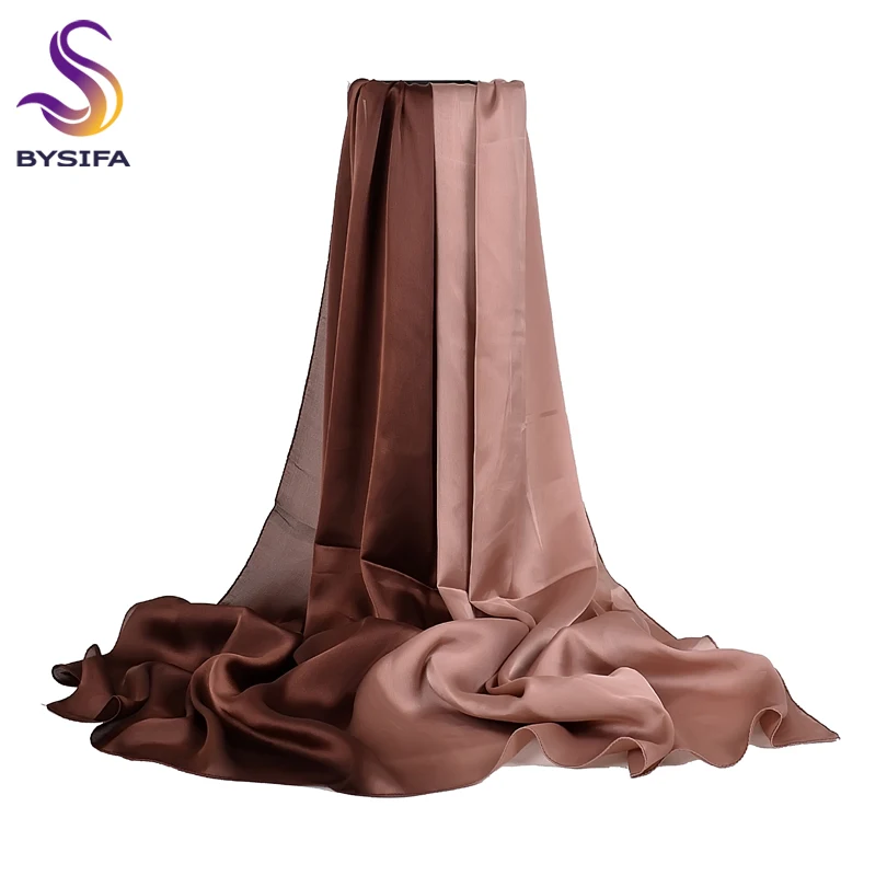 [BYSIFA] Long Satin Silk Scarf Winter Ladies Gradient Green Scarf Shawl Top Grade Brand Scarves Simple Plain Head Scarf 180*90cm