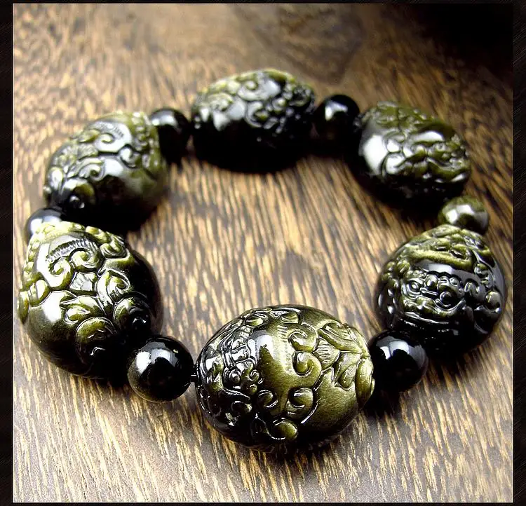 Fengshui Good Luck Bracelet Natural Golden Obsidian Wealth Pixiu Bracelet Fengshui Piyao Symbol Bracelet for Wealth and Health