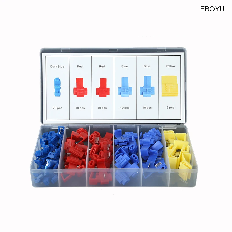 65pcs * EBOYU Quick Splice Connector Assortment No Strip Wiring Connections 10-22AWG Electrical Connector Assortment Kit w/ Case