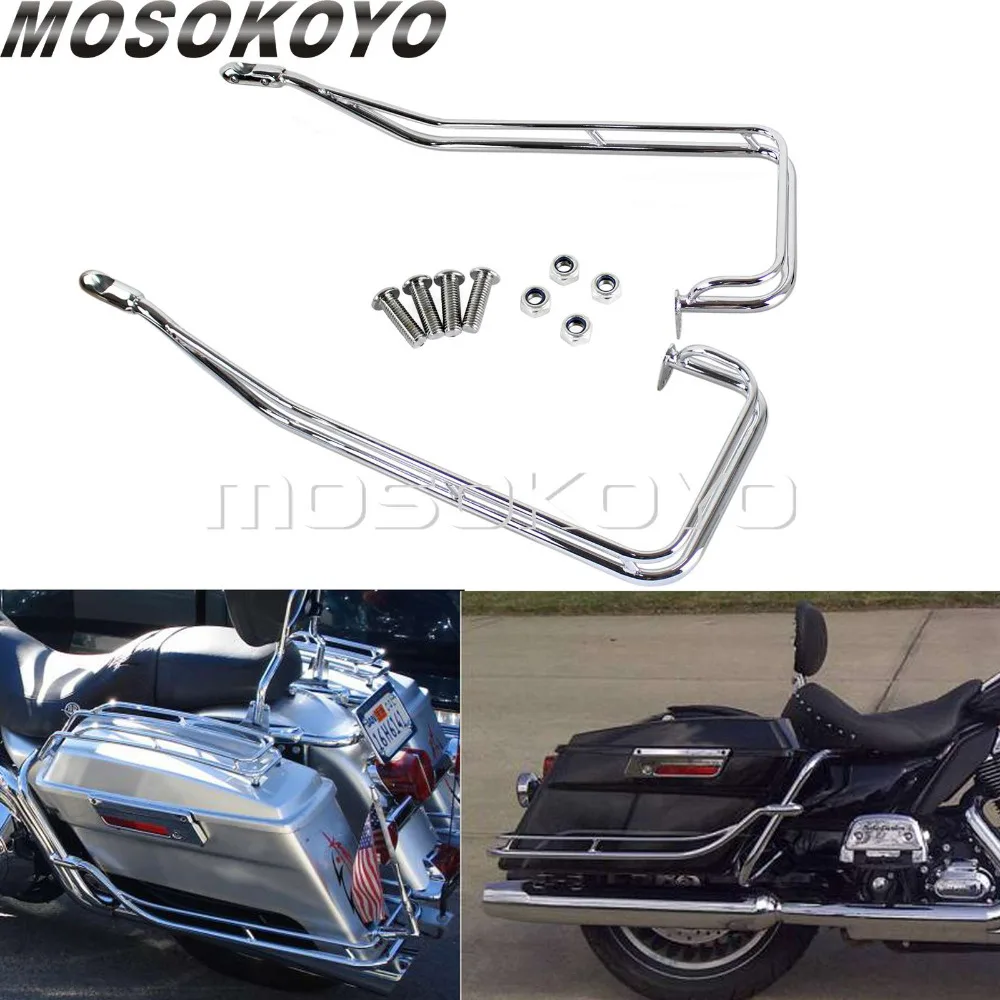 

Chrome Motorcycle Twin Saddlebag Rails Guard Bar Bracket Holder Guards for Harley Touring Road King Classic FLHR FLHTC 09-2013