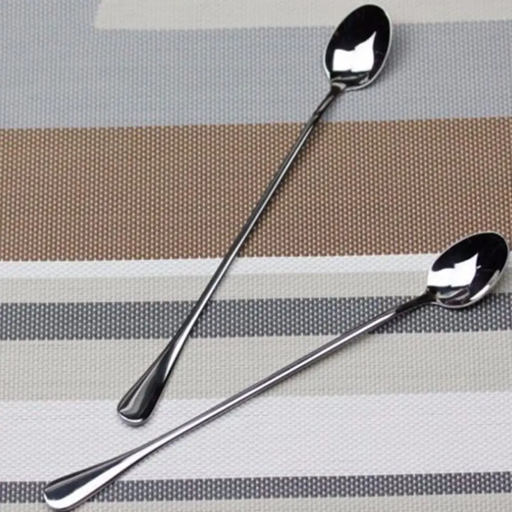 1PCS Long Handled Soup Dessert Spoon 7.5cm Kitchen Picnic Round Dinner Cream Spoons Stainless Steel Coffee Teaspoon