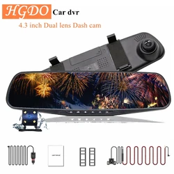 HGDO 4.3''Car DVR Dual Lens Camera Full HD 1080P Video Recorder Rearview Mirror With Rear View Dash cam