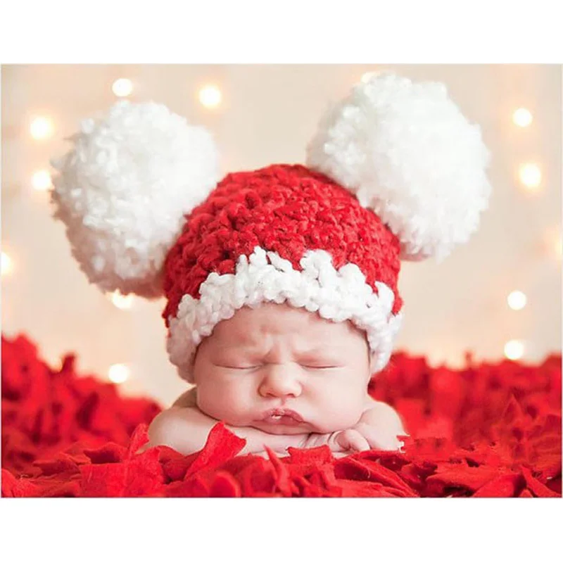 Christmas Baby Santa Hat Toddler Girl Pom-Pom Beanie Hat Crochet Knit Baby Hat Newborn Photography Props 1pc H158