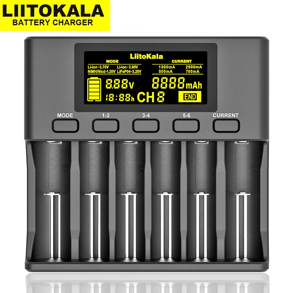 LiitoKala Lii-S6แบตเตอรี่ชาร์จ18650 6-Slot ขั้วอัตโนมัติตรวจจับสำหรับ18650 26650 21700 32650 AA AAA แบตเตอรี่