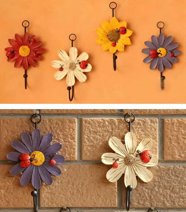 

Vintage Metal Daisy Resin Wall Hooks Art Flower Rabbit Angel Designs Decorative Key Hat Coat Towel Iron Hooks Wall Hanger