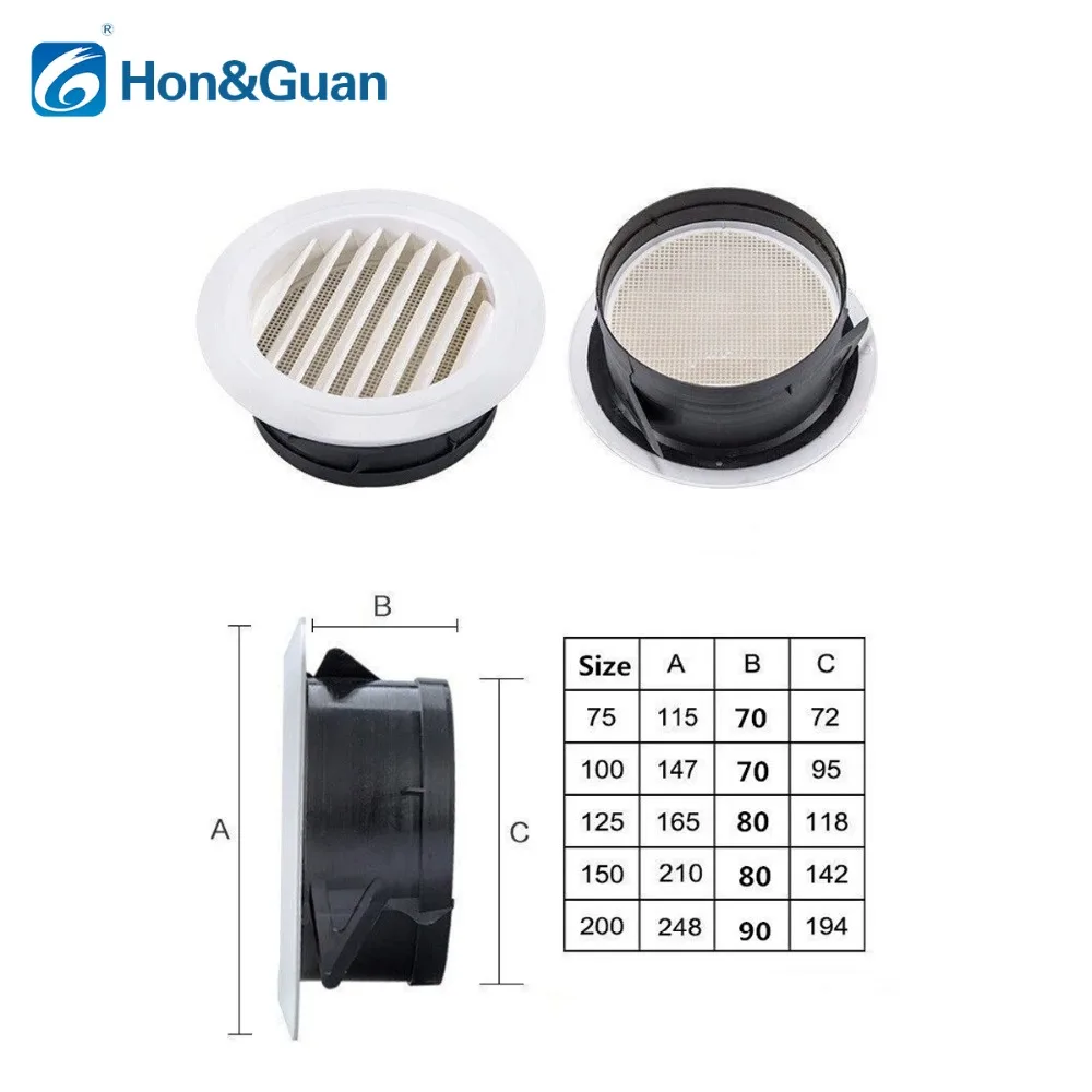 Plastic Round Louver Grille Outlet Air Vent White Grill Cover with Insect Fly Screen Mesh for Bathroom Exhaust Ventilation