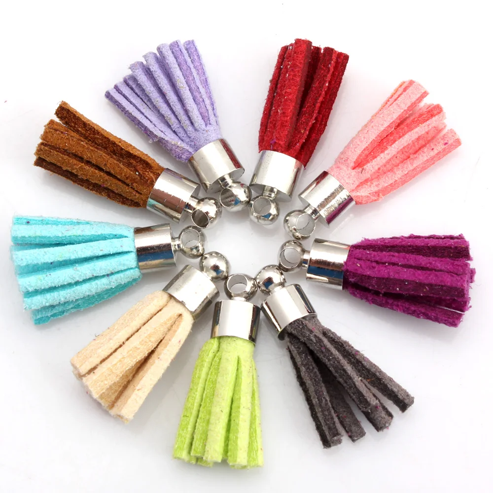 OlingArt  10PCS/LOT for leather suede tassels with golden or silvery head with small hole for DIY jewerly making for ring brooch