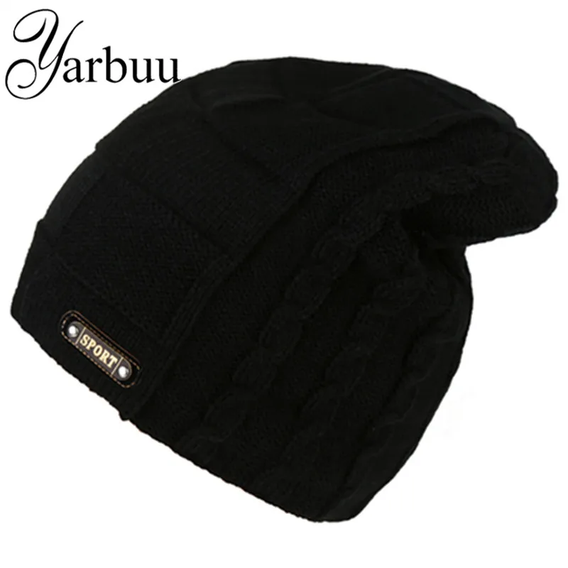 [YARBUU] Knitted hat 2016 new fashion winter hat for men skiing keep warm protecting hats Solid color caps SPORT sign head cap