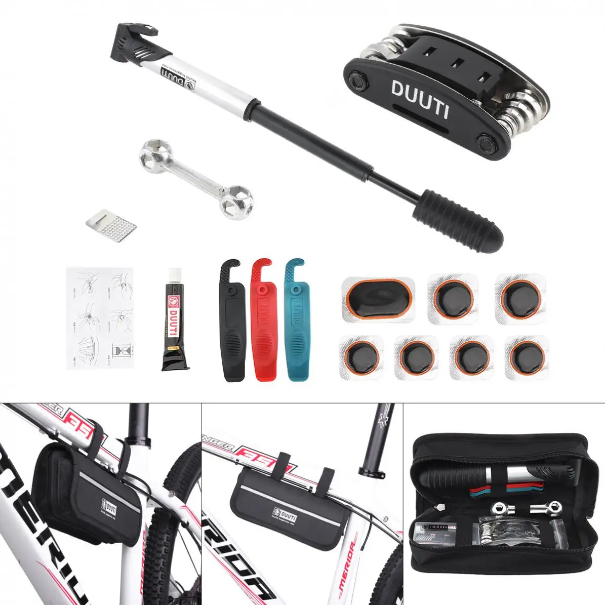 

Multifunctional Bicycle Repair Kits Bag MTB Road Bike Cycling Equipment with Pump Crowbar 16 in 1 Wrench Tools Sets