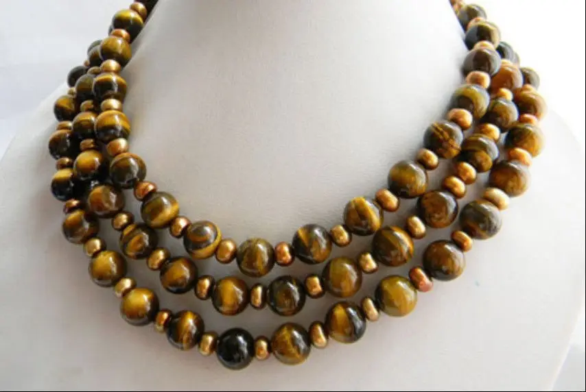 Free shipping 10mm natural round tiger eyes semi-precious coffee simulated-pearl shell abacus beads long chain necklace 50