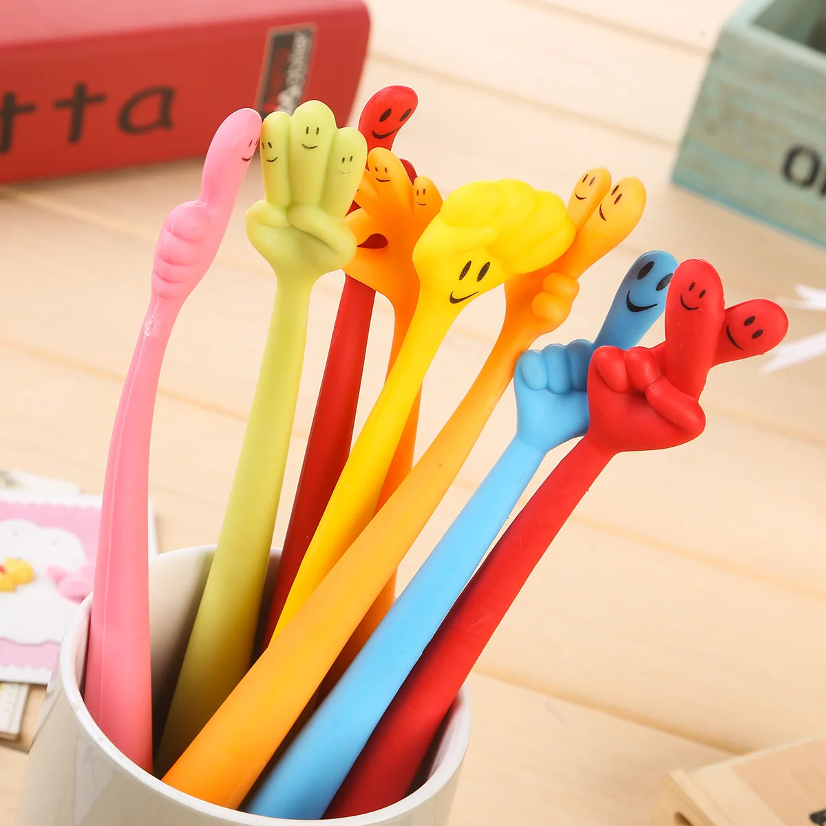 5 pcs/lot Creative Hand Shape Bending Ballpoint pen Student Cute Cartoon Finger Pen Office Writing Stationery School Gift Supply