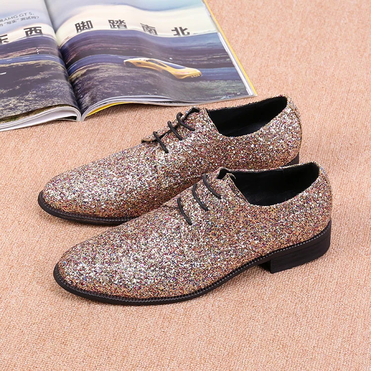 

Sequined Real Leather Chaussure Homme Slip On Mocassin Men Loafers Casual Flats Glitter Mens Wedding Shoes Flat Men Dress Shoes