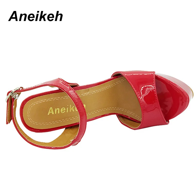 Aneikeh 16cm Ultra High Heels Sandals For Women Summer Sexy platform Wedge Club Shoes Woman Patent Leather Sandals