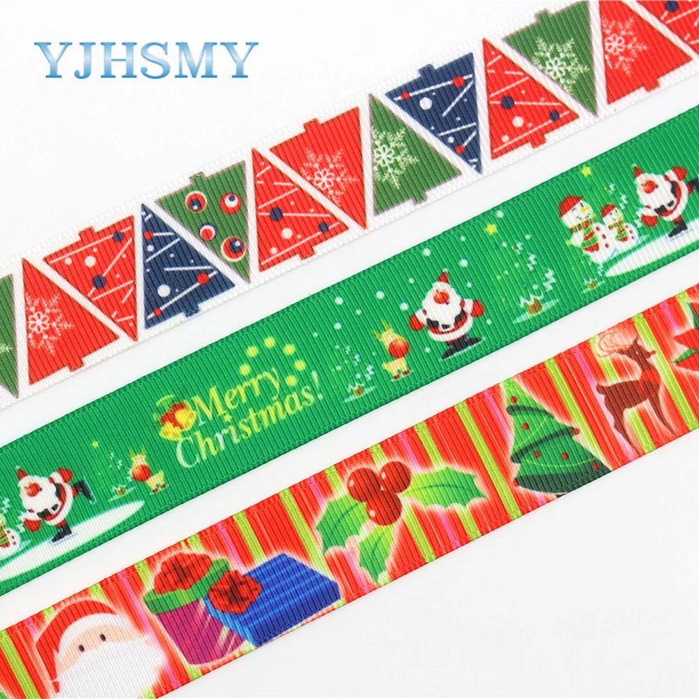 YJHSMY G-18529-308,22 mm 5 Yards Christmas Ribbons Thermal transfer Printed grosgrain Wedding Accessories DIY handmade material