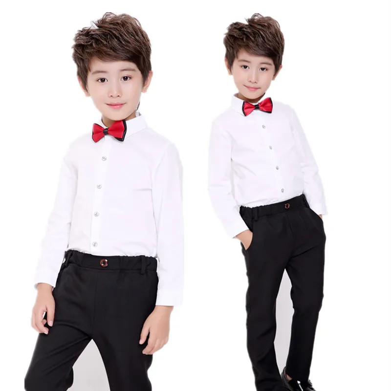 

Flower Boys White Formal Wedding Shirts Kids Tops For Boy Shool Performance Cotton Blouses Students Children Clothing S22