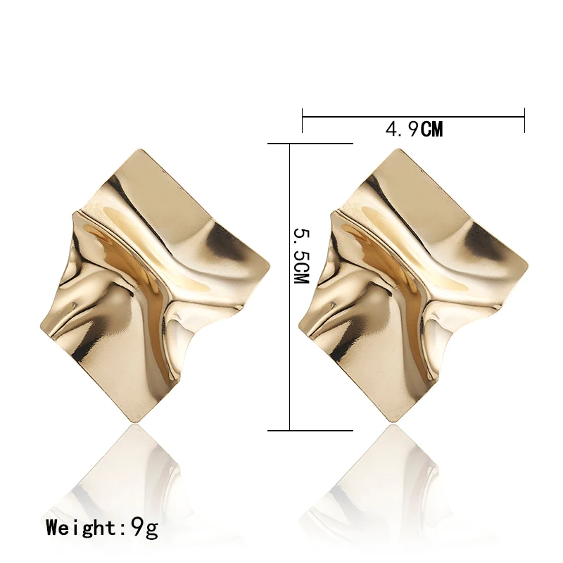 Vintage Golden Square Statement Earrings For Women Fashion Jewelry 2024 Party European Ear Dangle Irregular Geometry Accessories