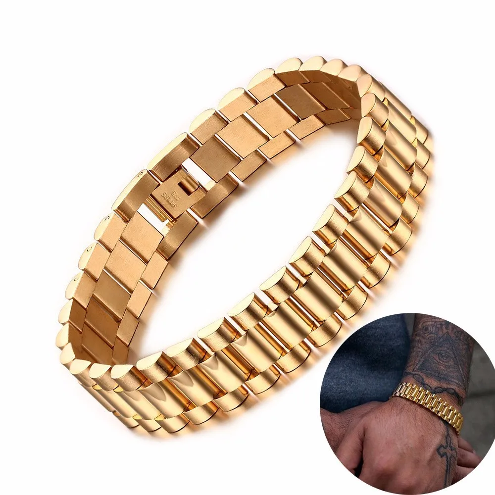 MEN LUXURY BRACELET,15MM STAINLESS STEEL DUDES ROLLIE HIP HOP BRACELET FOR MEN WRISTBANDS MALE JEWELRY