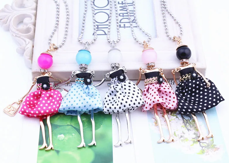 Fashion Doll Pendant Necklace Lovely Dress Doll Necklaces & Pendants Maxi Collares Women Collier Long Necklace Colar Dropship