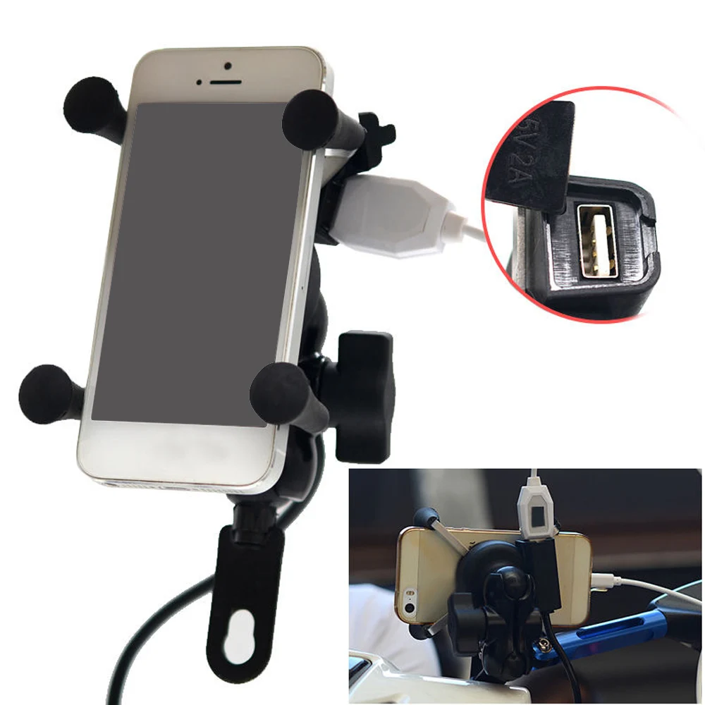 Besegad 360 Degrees Rotation Motorcycle 3.5-6 inch Cell Phone GPS Mobile Phone Mount Holder & USB Charger for 12-24V Motorcycle