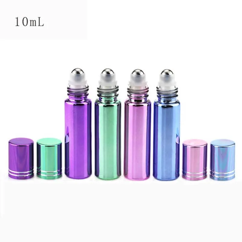 

10ml Perfume Empty Glass Roller Bottle with Gold Lid Electroplated Roll On Bottles for Essential Oils Deodorant Container 300pcs