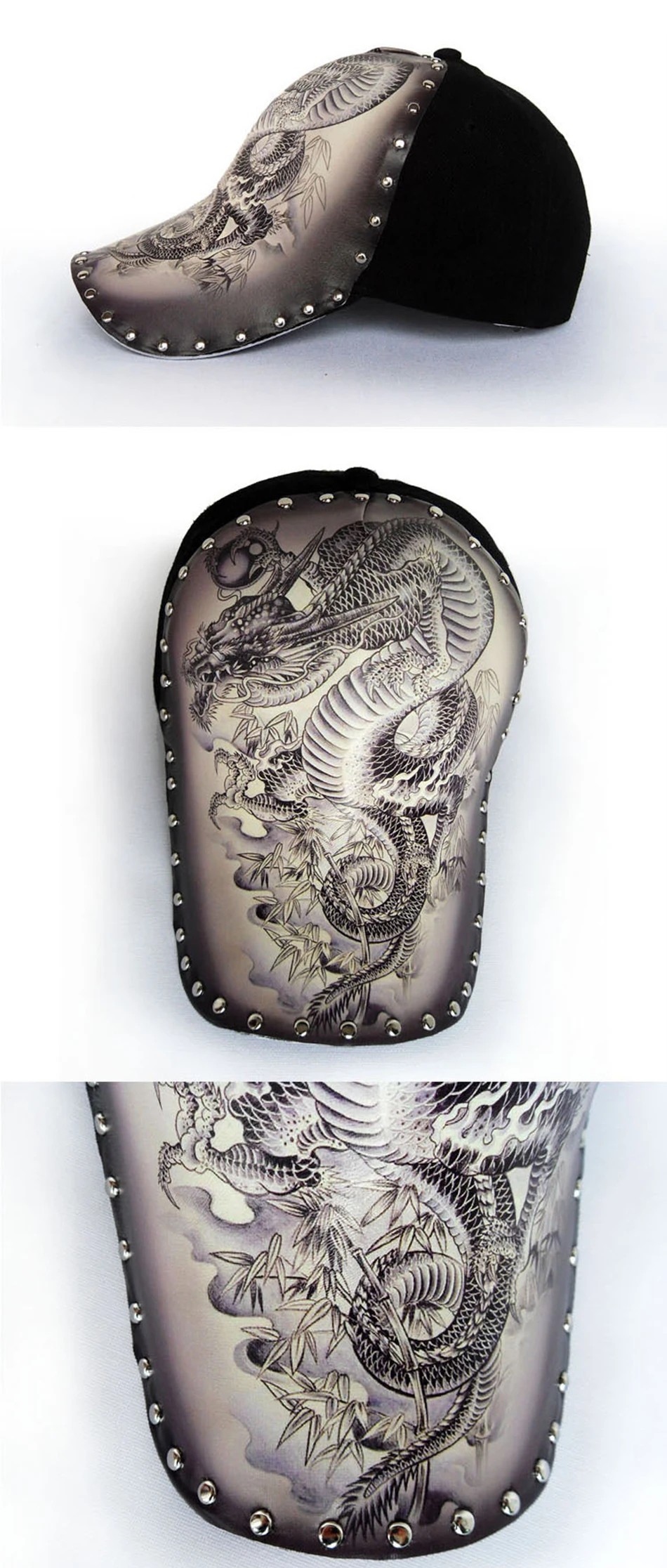 FS Winter 3D-Druck Baseballkappen mit chinesischem Drachen für Herren, Marken-Designer-Hut für Damen, Snapback Hip-Hop-Kappe mit Nieten, Herrenkappe – Detail 4