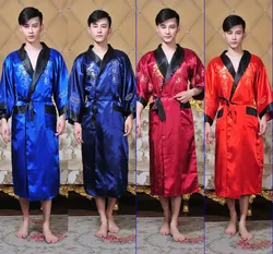 Kamu hamamı Spa çin Robe Kimono gecelik ejderha pijama geleneksel çin kimono elbise erkek bornoz pijama