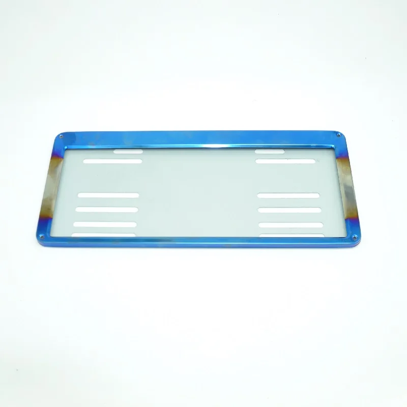 Stainless steel blue burn/rainbow durable rustproof modified vehicle license plate frame, suitable for automotive trucks