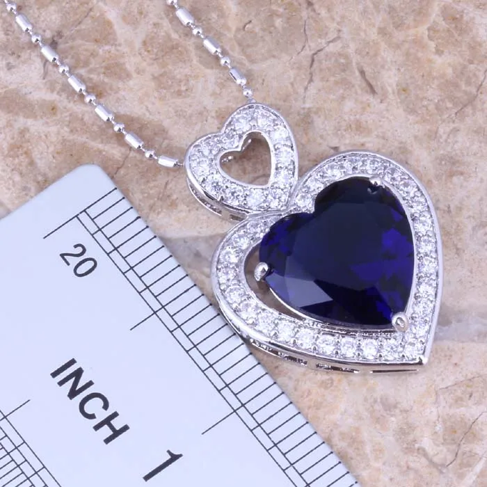 Charismatic Blue Cubic Zirconia White CZ Silver Plated Earrings Pendant Necklace Jewelry Sets S0750