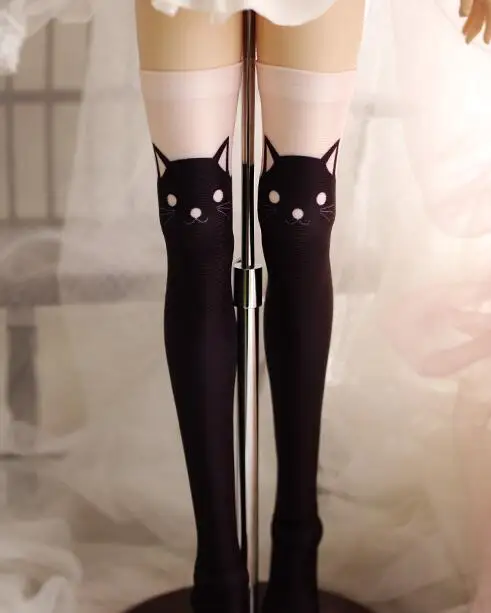 New 1/3 1/4 Cute Retro Little Black Cat Over Knee Socks/Little Black Rabbit Print Socks BJD DDDY MSD Doll Socks Doll Accessories