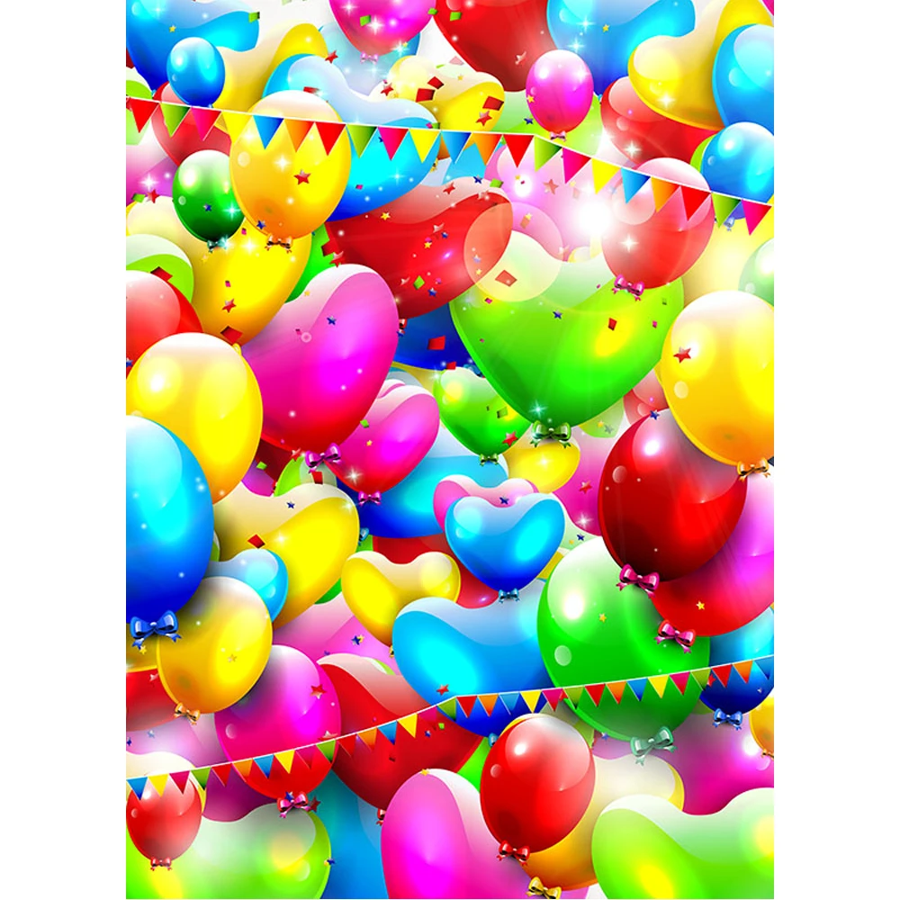 

Colorful Balloons Baby Photography Backdrop Printed Confettis Flags Valentines Day Kids Birthday Party Photo Booth Background