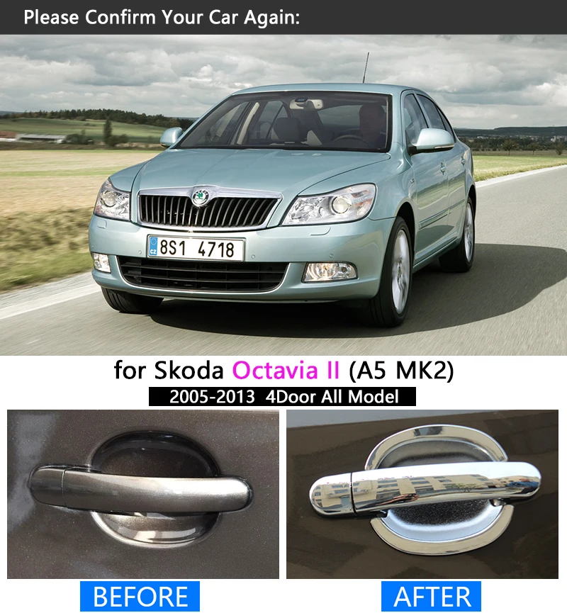 for Skoda Octavia a5 Chrome Handle Cover Trim Set Octavia II 2 2005-2013 2006 2007 2009 2010 Car Accessories Sticker Car Styling