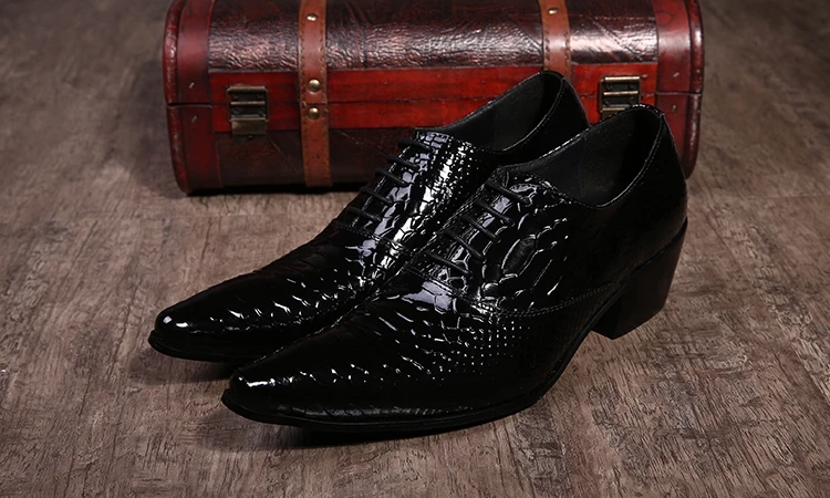 

Zapatos hombre mens shoes high heels pointy wedding shoes black genuine leather formal shoes men snake skin fashion loafers