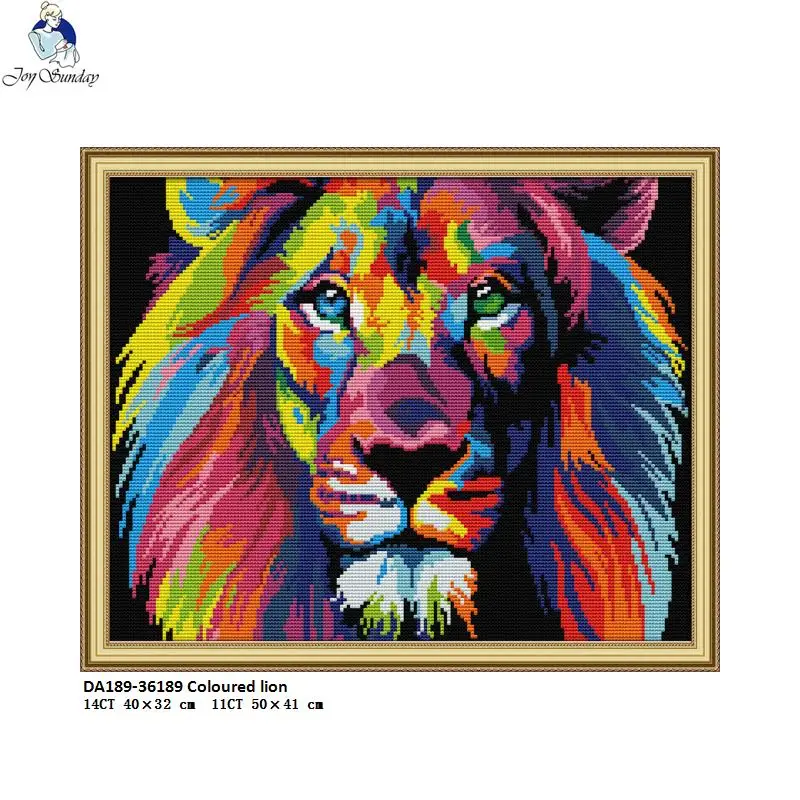 

Joy sunday DA189 Coloured lion,Counted Printed on Fabric DMC 14CT 11CT Cross Stitch kits, Embroidery Needlework Sets Home Decor