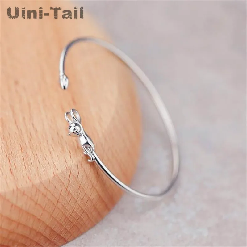 Uini-Tail 2019 new listing 925 Tibetan silver cute cat bracelet simple creative silver climbing cat bracelet opening adjustable