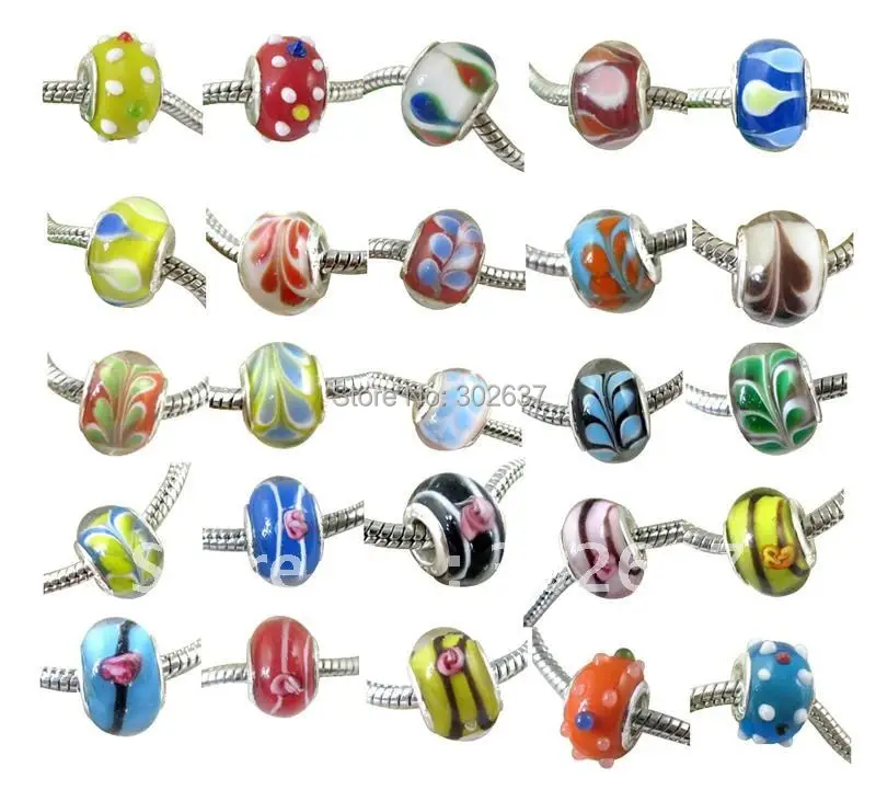 

FREE SHIPPING 100 PCS MIXED COLOURS MURANO EUROPEAN GLASS BEADS W/BIG HOLE M19206