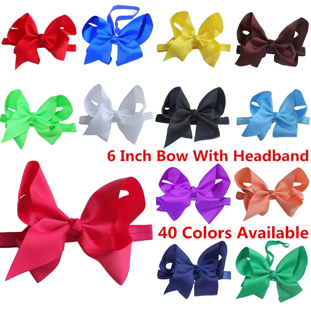 Wholesale Elastic Headband 6 Inch Hair bow headbands Flower Headband Girls Hairbands Hair Elastic bands 40 Colors Available