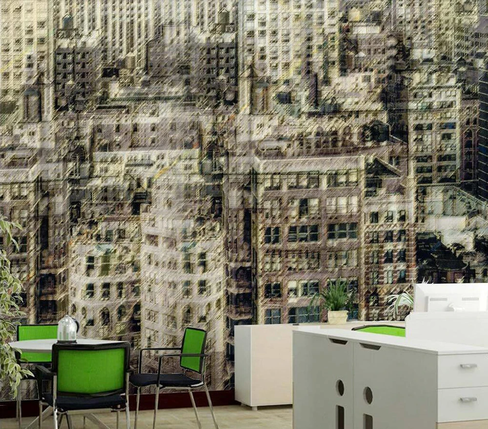 Decorative wallpaper Urban construction background wall