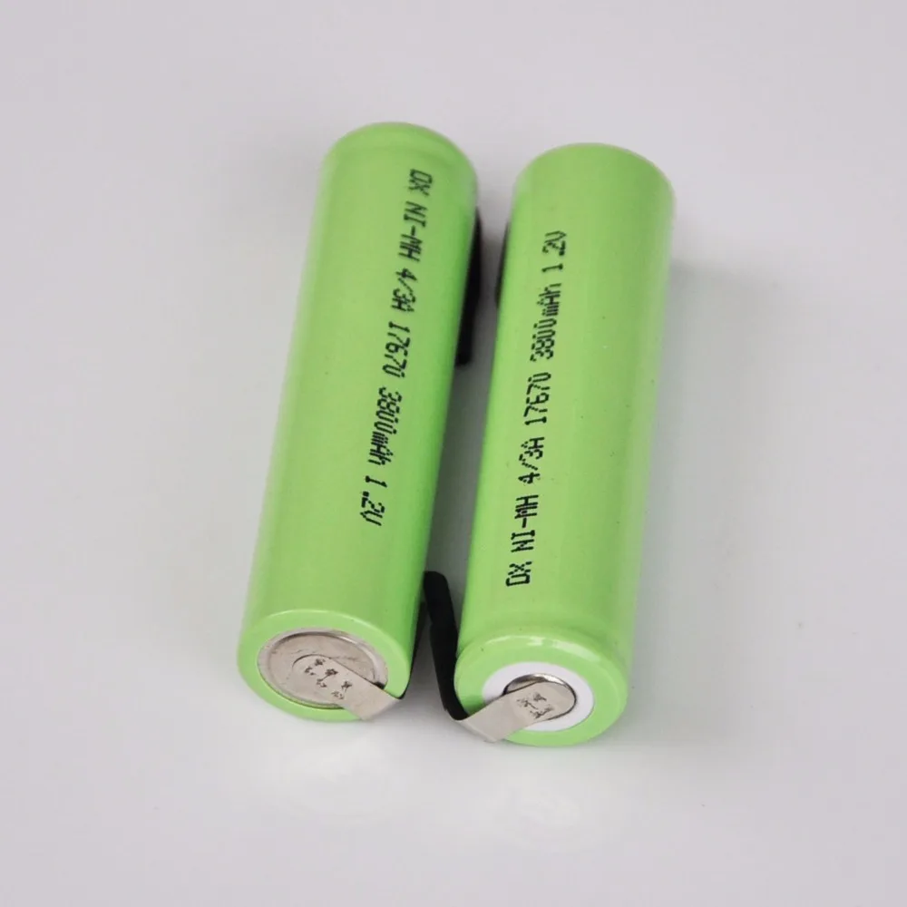 10PCS 1.2V Rechargeable Ni-MH Battery 3800mah 4/3A 7/5A 17670 17650 cell with welding pins for electric shaver toothbrush