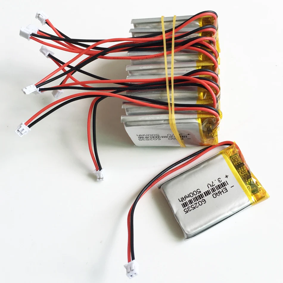 10 szt. 3.7V 500mAh litowo-polimerowa LiPo akumulator 602535 z wtyczką JST 1.5mm 2pin do kamera Bluetooth Mp3 GPS