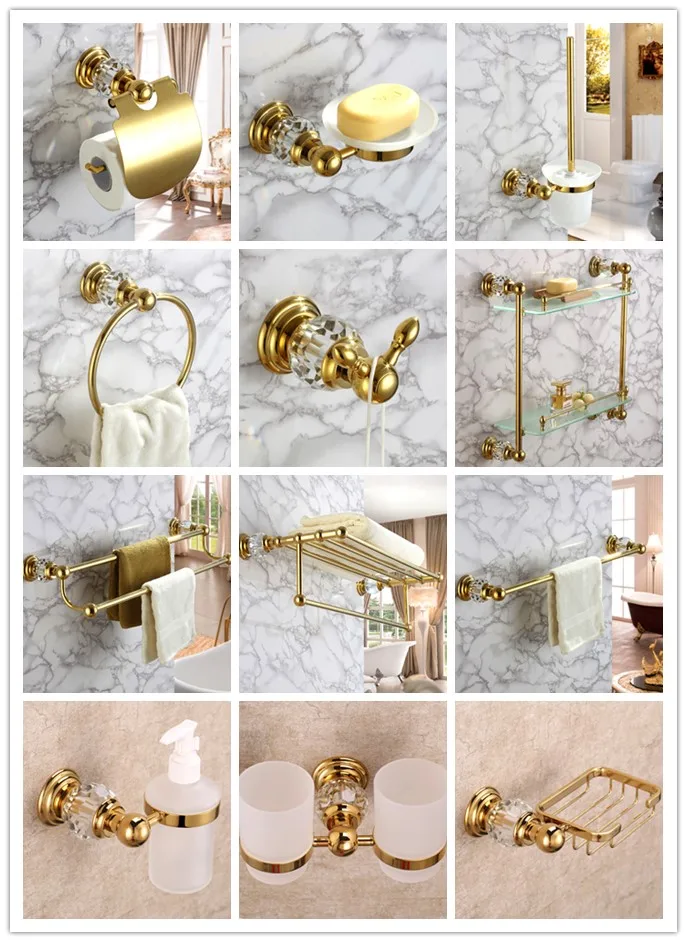 

Luxury Gold 12-Piece brass Towel Rack bath shelf Robe hook paper holder Toilet brush holder Bathroom Hardware Accessory Set