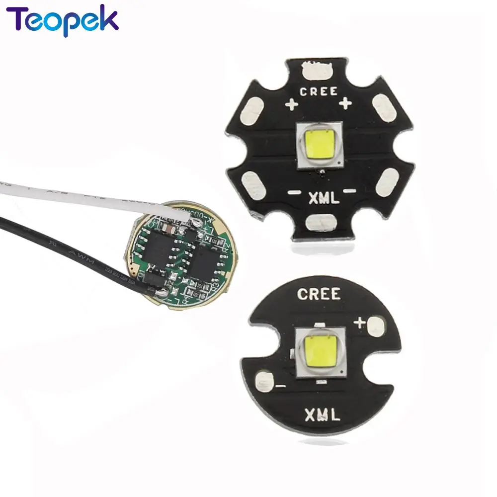 2 Sets  XML2 LED White Color 10W LED Emitter Chip 16mm/20mm PCB +DC3.7V 2.5A LED Driver For 2 Flashlight Parts