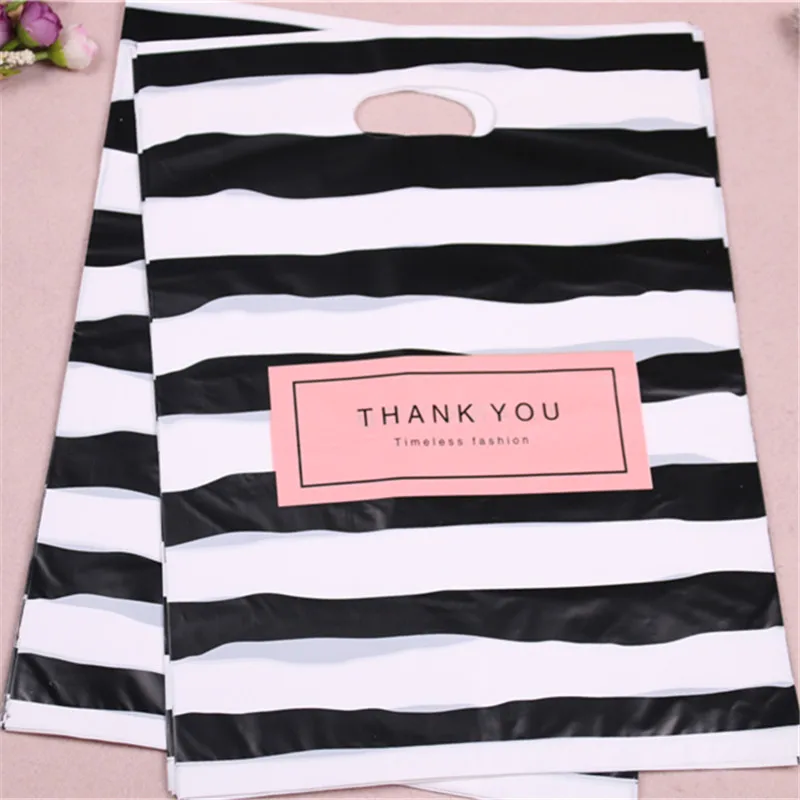 Luxury Striped Large Plastic Clothing Packing Bags Mystery Valentines Thank You Gift Packaging for Business 50pcs/Lot