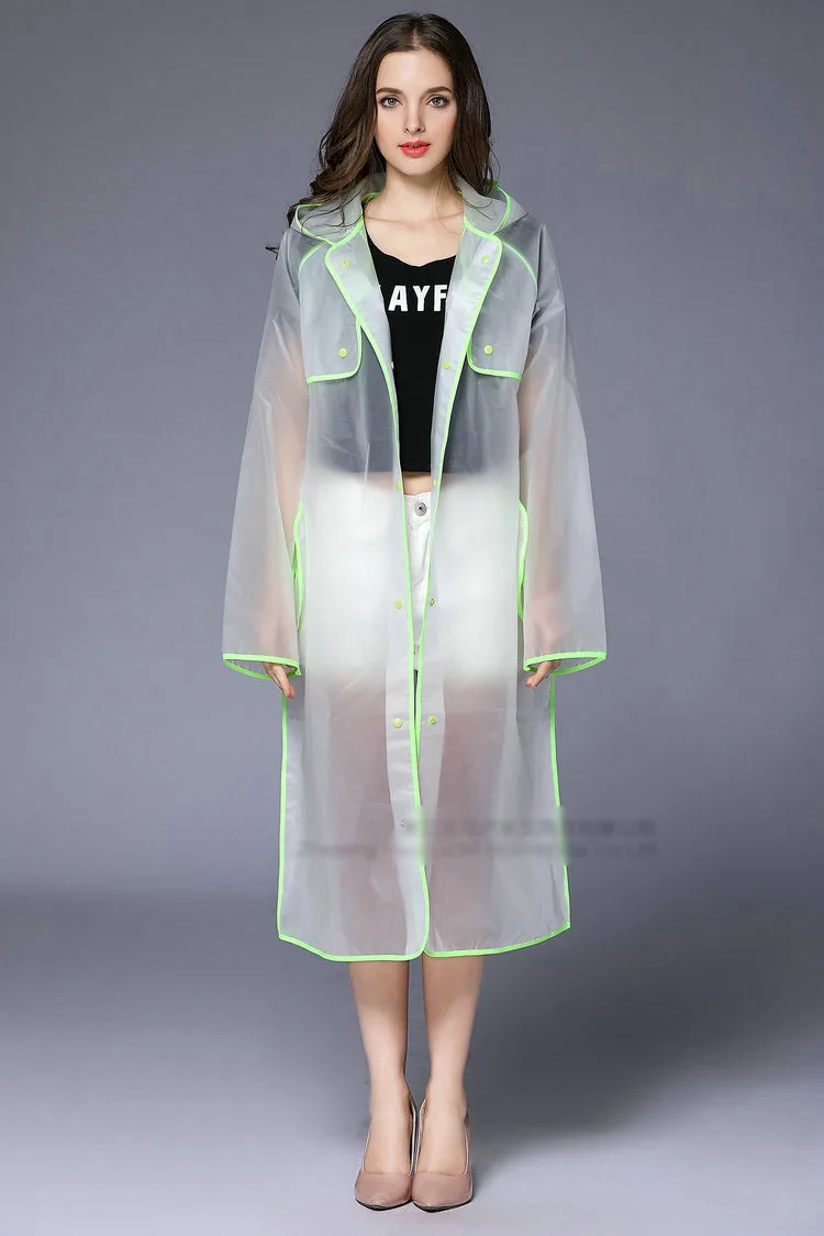 New Fashion EVA Women Poncho With Hat Ladies Waterproof Long Translucent Raincoat Adults Rain Coat